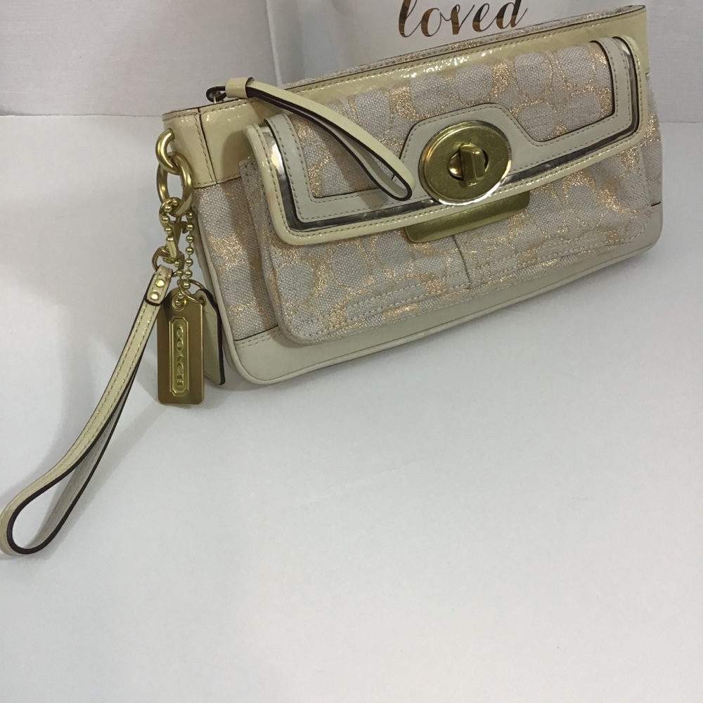 COACH beige / cream /gold wristlet / clutch - Picture 3 of 11
